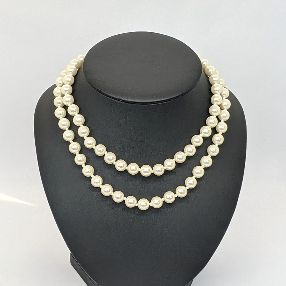 ERWIN PEARL Signed 10mm Double Strand Necklace • Gold Clasp • Jackie O Style - Picture 4 of 9